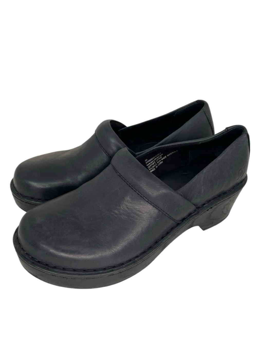 Born Shoes Women's Black Slip-On Leather Clogs Heeled Size 8
